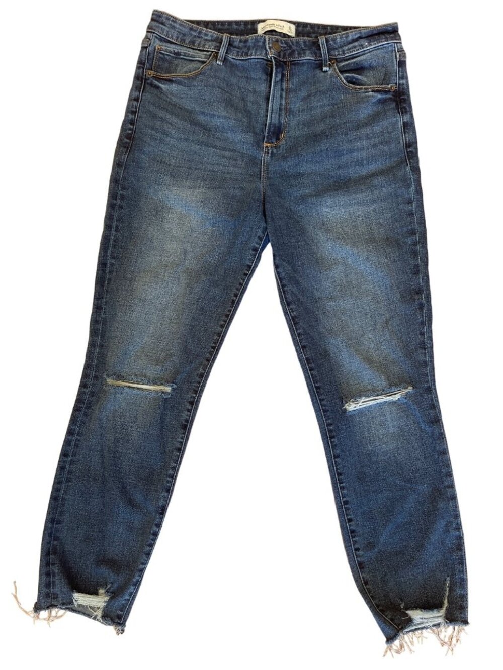 Abercrombie High Rise Super Skinny Jeans Size 31 Distressed Frayed Hem Ankle